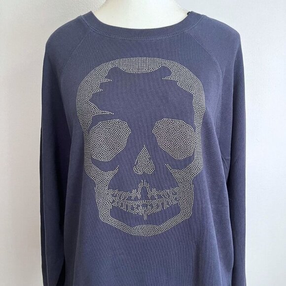 NWT ZADIG & VOLTAIRE THE UPPER SKULL STUDS SWEATSHIRT IN NAVY - XS - Picture 5 of 15